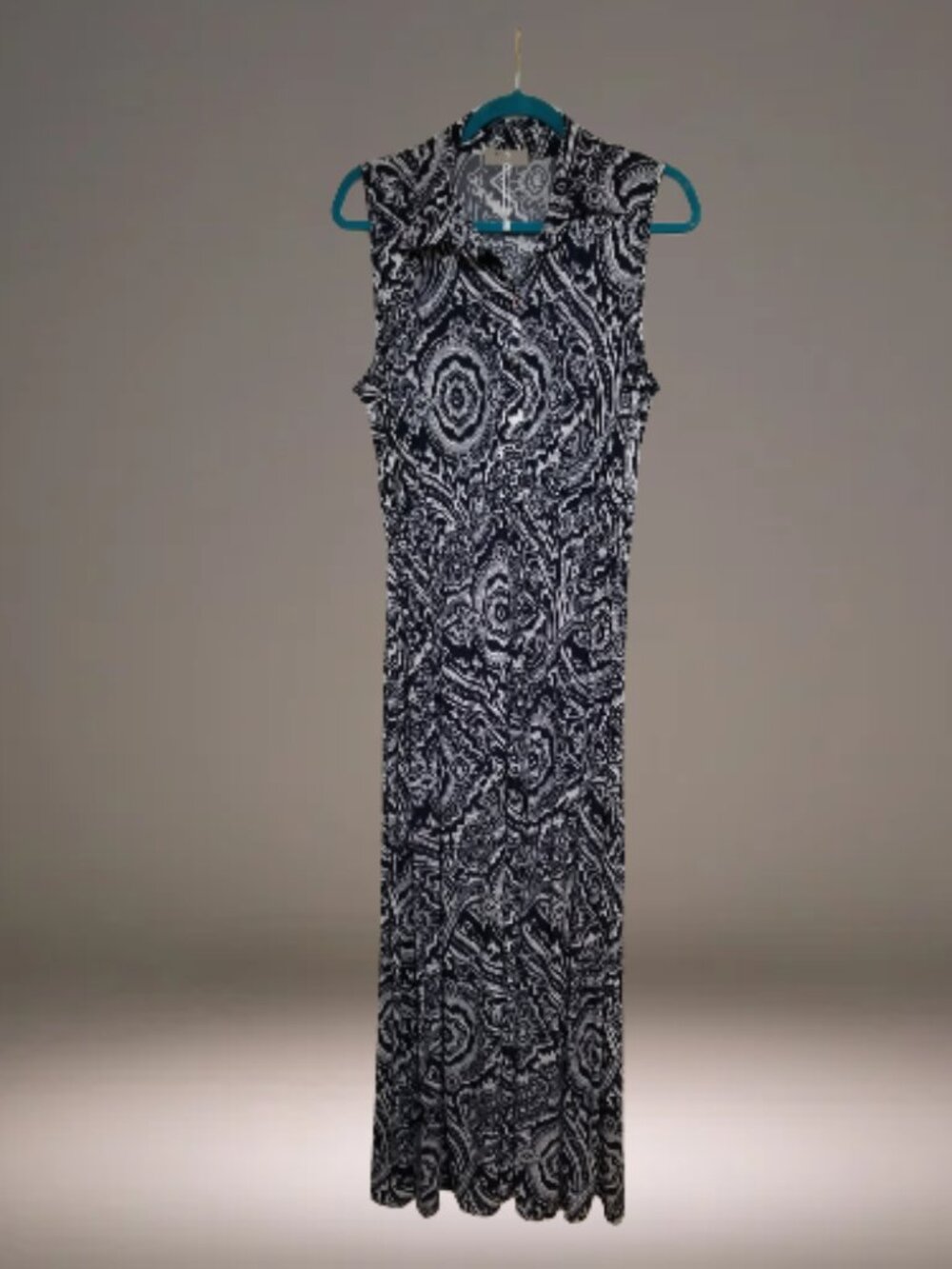 Ace Fashion Women’s Plus Size 2X Navy White Paisley Collared Maxi Dress